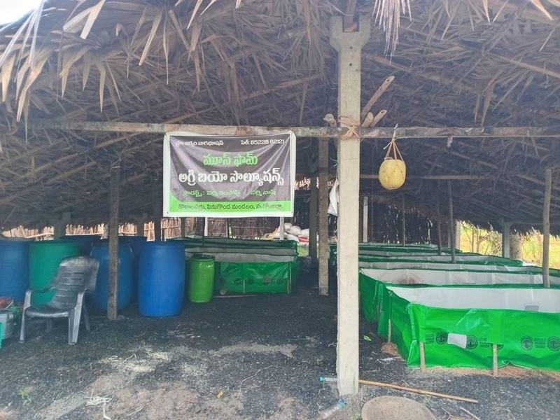 Vermibeds and vermiwash drums at the Kotalaparru unit